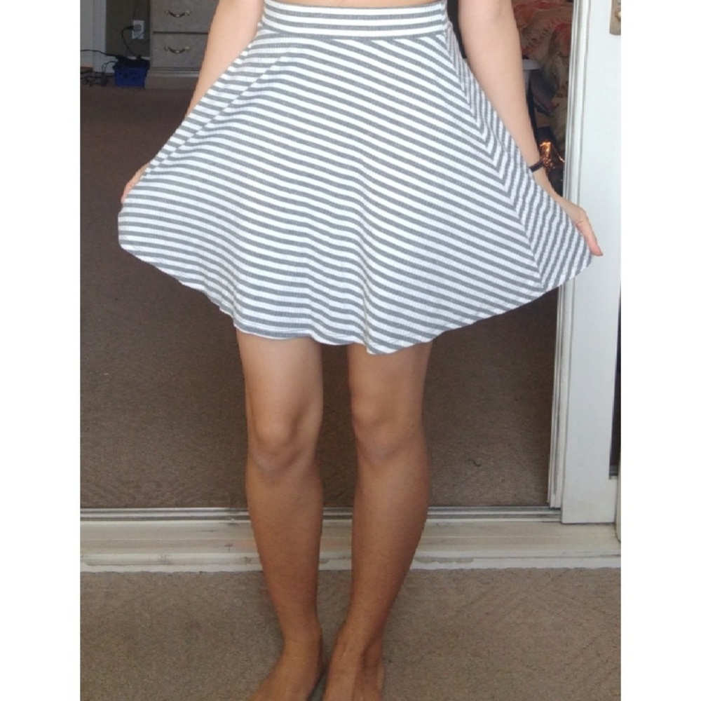 Gray and white striped skirt